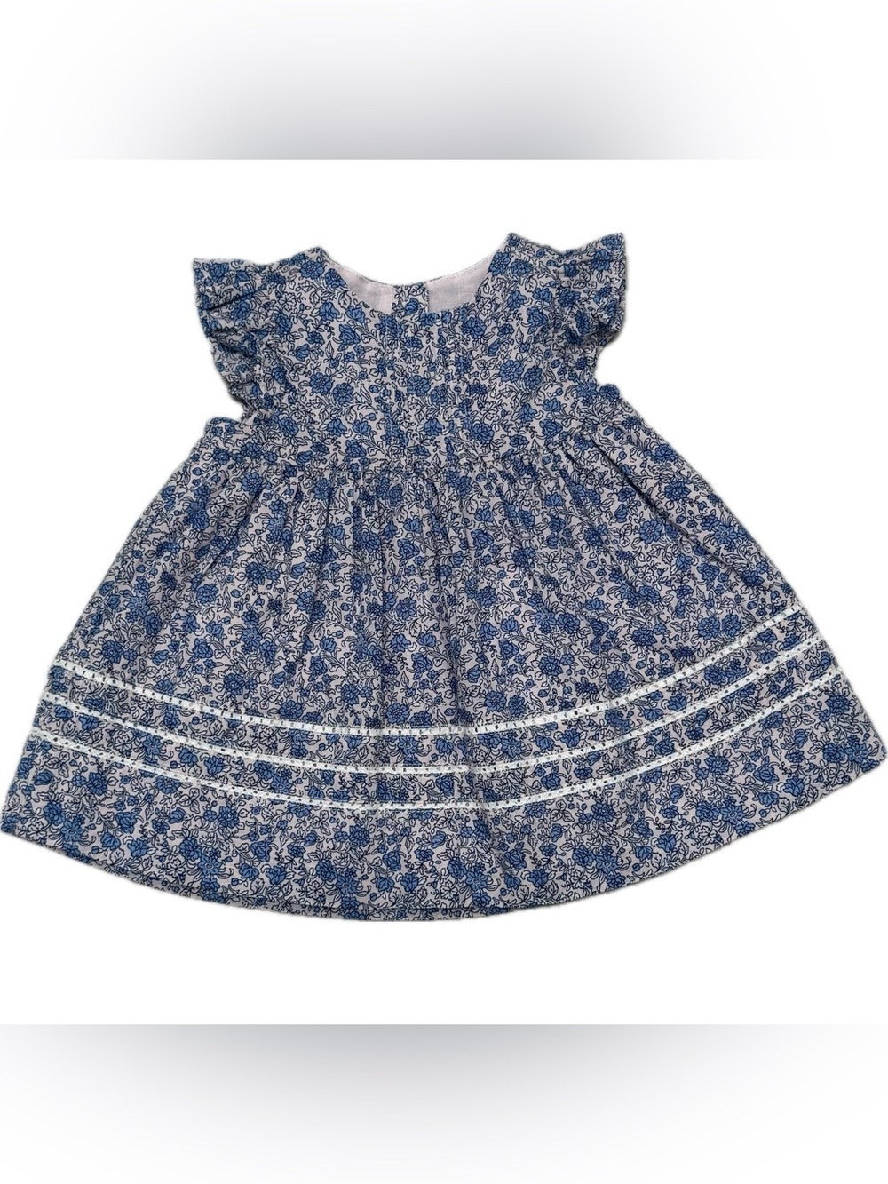 Janie and Jack Blue Floral Smocked Dress with Ruffle Sleeves